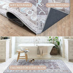 Fame Living Faded Oushak Rug, Turkish Vintage Floral Pastel Large Oversized Area Rugs for Living Room Dining Bedroom Kitchen Bathroom Nursery (854BB, 5' x 6'9")