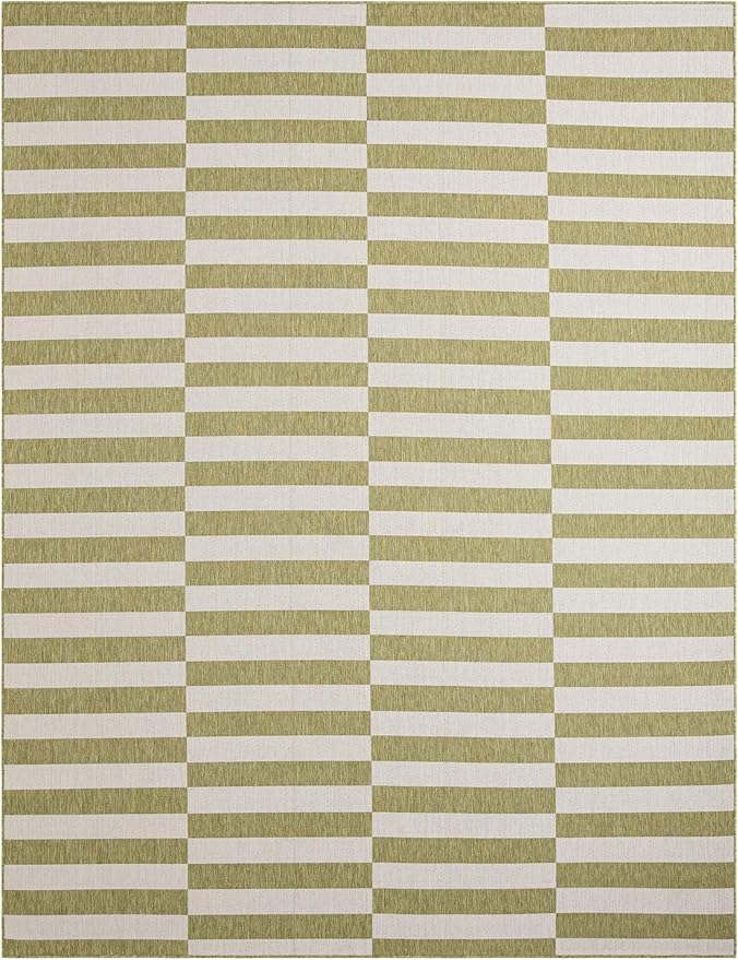 Unique Loom Outdoor Striped Collection Area Rug - Striped (10' x 13' 1" Rectangle Green/Ivory)