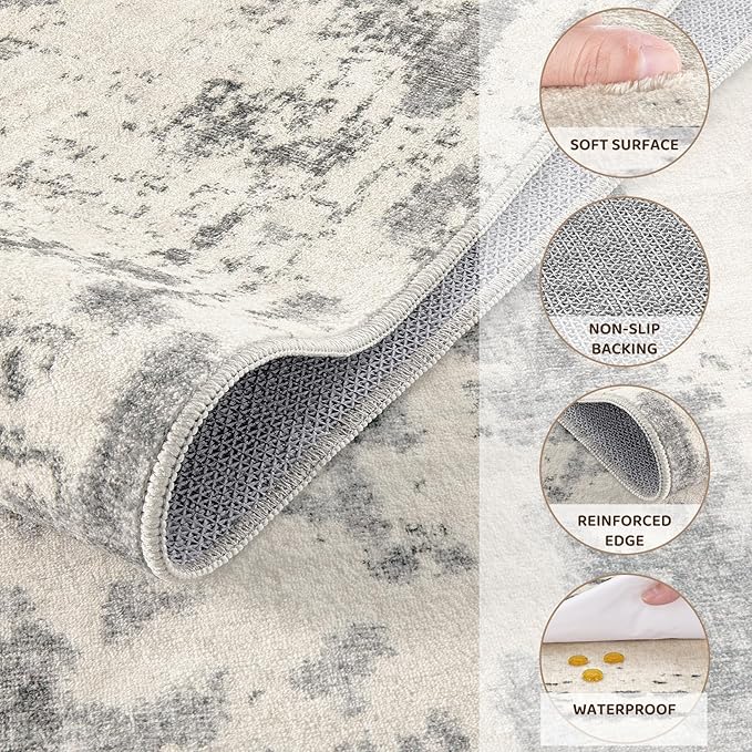 6x9 Area Rug Living Room Rugs - Washable Neutral Modern Abstract Soft Thin Rug Indoor Floor No Slip Rug Carpet for Bedroom Under Dining Table Home Office Decor - Grey/Light Brown