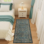 DUKINO 2x4 Rug for Entryway, Lightweight Washable Runner Rug with Non Slip Backing, Vintage Floral Low Pile Small Carpet Runner for Kitchen, Hallway, Entryway, Bathroom, Bedroom, Blue