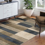 Superior Indoor Area Rug, Jute Backed, Modern Geometric Patchwork Floor Decor for Bedroom, Office, Living Room, Entryway, Hardwood Floors, Rockwood Collection, 8' x 10', Midnight Navy
