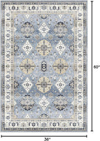 Dripex Vintage Washable Area Rug - 3x5 Entryway Rug for Indoor Door Mat Low-Pile Non-Slip Bedside Rug Bedroom Oriental Medallion Floral Print Carpet Soft Accent Rug Farmhouse Office Home Decor