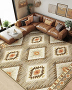 Area Rug 6x9 Rug Machine Washable Non-Slip Low Pile Print Pattern Western Rug for Living Room Bedroom Entryway Tribal Series -Cream/Camel