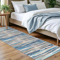 Modern Abstract Bedroom Runner Rug 2x7, Blue Washable Kitchen Runner, Non-Slip Soft Thin Faux Wool Mat for Entryway, Hallway, Laundry Room, Indoor Home Decor