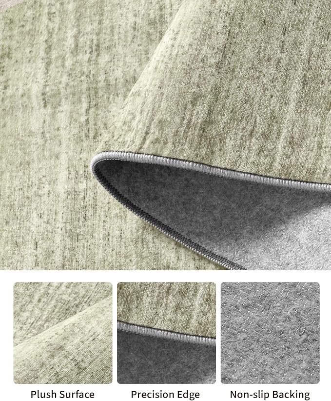 Art&Tuft Washable Rugs 8x10, Area Rugs for Living Room - Non Slip and Stain Resistant Soft Thin Low Pile 8x10 Rug for Bedroom, Dining Room, Kitchen, Office, Green