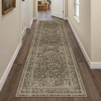 Hallway Runner Rug 2x8 Washable Brown Vintage Distressed Long Runner Oriental Soft Thin Indoor Carpet Non Slip Low Pile Throw Rug for Kitchen Bedroom Laundry Bedside Entryway