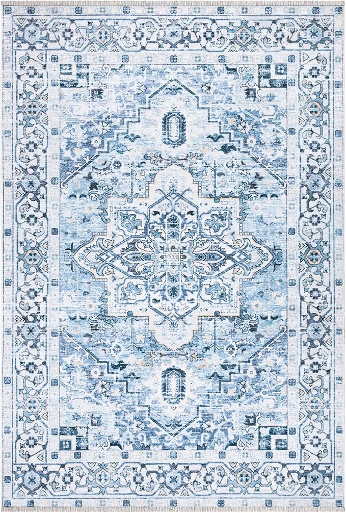 Bloom Rugs Caria Washable Non-Slip 9x12 Rug - Blue Traditional Area Rug for Living Room, Bedroom, Dining Room, and Kitchen - Exact Size: 9' x 12'