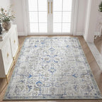 jinchan Kalen Area Rug 5x7 Washable Living Room Rug Soft Vintage Indoor Thin Retro Distressed Floor Cover Blue Floral Country Boho Rug Non Slip Carpet for Bedroom Office Dining Room