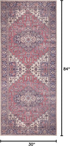 GLN Rugs Traditional Collection - Machine Washable Area Rug, Traditional Washable, Non Slip, Low Pile Chenille Rug, Living Room, Bedroom, Kitchen Rug (2'6" x 7' Multi Blue)