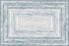 Phantoscope Washable Area Rug 4'x6' Non-Slip, Modern Neutral Boho Rugs for Living Room, Bedroom, DiningRoom, Distressed Geometric Rectangle Pattern, Low-Pile Foldable Floor Carpet, Coastal Blue/Grey