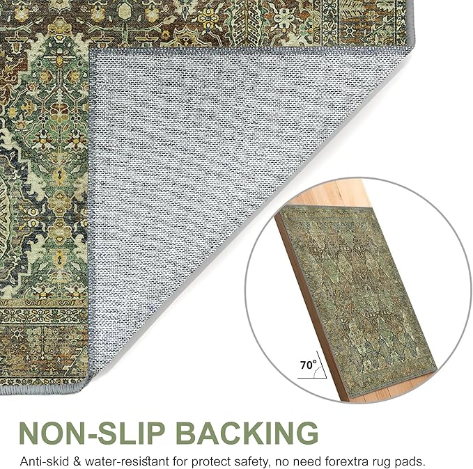 Bavni Area Rug 3X5, Aesthetic Rugs for Living Room, Non Shedding Non Slip Machine Washable Carpet for Office Dorm, Floral Vintage Chenille Rugs for Bedroom, Sage Green