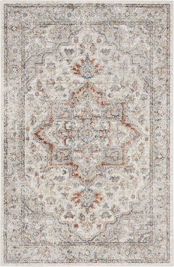 Nourison Home Astra Machine Washable Traditional Grey/Multi 2'2" x 4' Area Rug, Easy Clean, Non Shedding, Bed Room, Living Room, Dining Room, Kitchen (2x4)