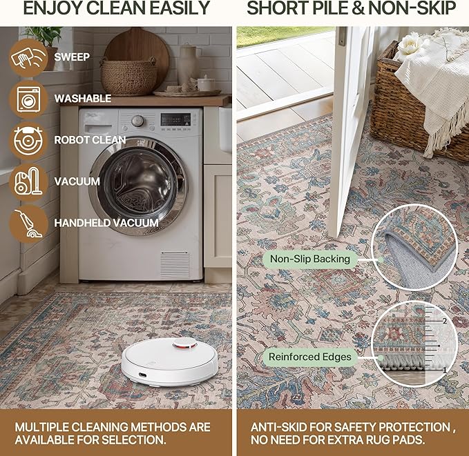 Bavni Runner Rug, Machine Washable Rugs for Bedroom 2x5, Non Slip Boho Rugs with Rubber Backing, Ultra-Thin Folable Rug Runner for Hallways Bathroom, Blue/Ivory