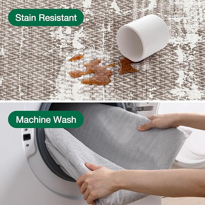 LUMI Washable Area Rug 8x10 for Living Room, Ultra Soft Stain Resistant Carpet with Non Slip Rubber Backing, Non-Shedding Low Pile Rugs for Bedroom, Dining Room, Indoor, Office