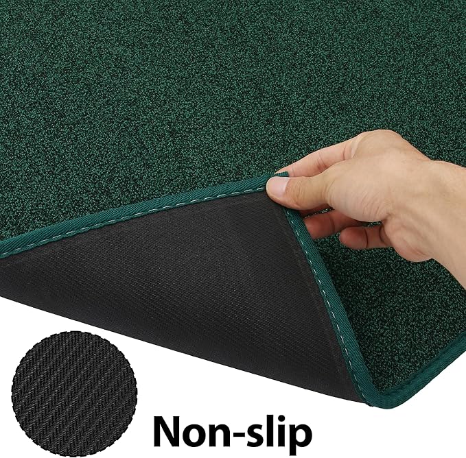Runner Rug with Non Slip Rubber Backing, Washable Soft Floor Carpet for Kitchen, Hallway, Entryway Indoor, Bedroom, Laundry, Low Pile Area Rugs, Solid Color with Pointillism Style (Green, 2' * 6')