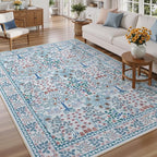8x10 Area Rugs Living Room Rug - Floral Vintage Forest Washable Carpet, Low Pile Non-Slip Stain Resistance Boho Soft Large Carpet for Bedroom, Dining Room, Office, Farmhouse (8'x10' Blue/Pink)