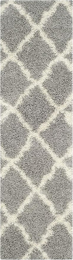 SAFAVIEH Dallas Shag Collection Runner Rug - 2'3" x 12', Grey & Ivory, Trellis Design, Non-Shedding & Easy Care, 1.5-inch Thick Ideal for High Traffic Areas in Living Room, Bedroom (SGD257G)