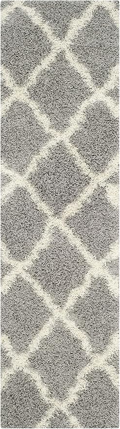 SAFAVIEH Dallas Shag Collection Runner Rug - 2'3" x 6', Grey & Ivory, Trellis Design, Non-Shedding & Easy Care, 1.5-inch Thick Ideal for High Traffic Areas in Living Room, Bedroom (SGD257G)