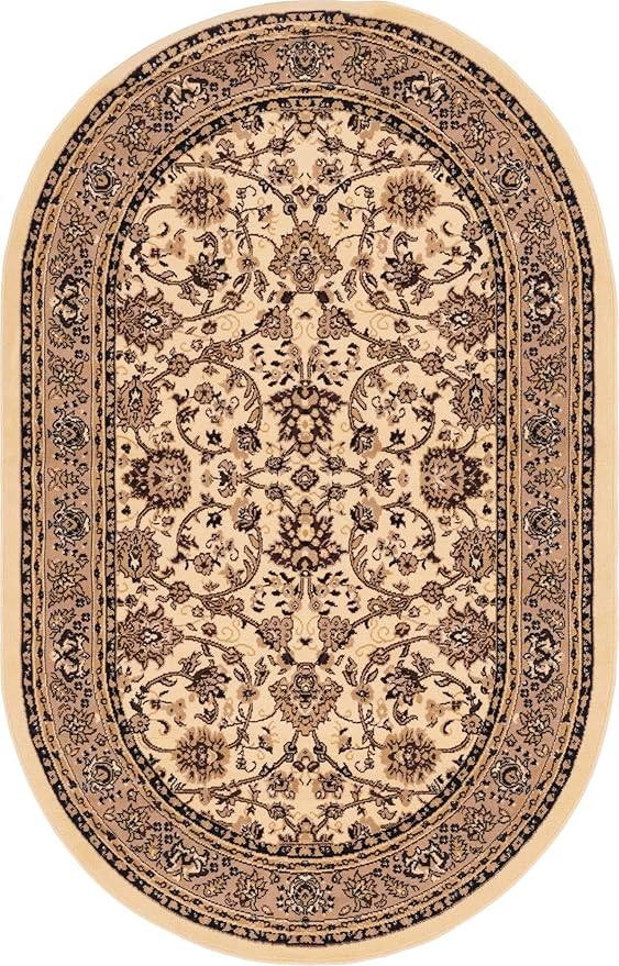 Unique Loom Sialk Hill Collection Area Rug - Washington (5' 3" x 8' Oval Ivory/Black)
