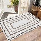 Moroccan Farmhouse Area Rugs 3x5ft, Neutral Geometric Pattern in Off-White Rug, Low Pile Machine Washable & Non-Slip Soft Carpet for Living Room, Bedroom & Dining Room