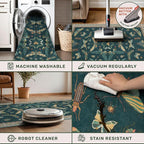 Insect Teal Green 5x7 Area Rug for Living Room - Cottage Core Rug for Bedroom, Dining Room, Kids Playroom, Home Office, Floral Vintage Whimsical Butterfly Washable Non Slip Floor Décor