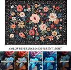 DUKINO 8x10 Area Rug, Floral Rugs for Living Room, Lightweight Non Slip Washable Rug, Indoor Low Pile & Non-Shedding Boho Design Rugs for Bedroom, Living Room, Dining Room, Black