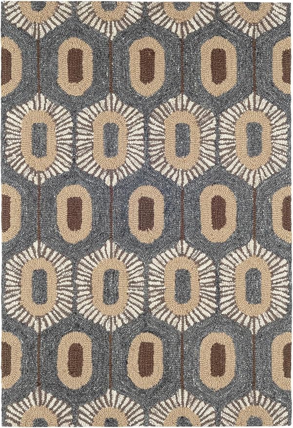Dash & Albert Stowe Hand Micro Hooked Wool Rug, 2.5 X 8 Feet, Blue/Browns Geometric Pattern