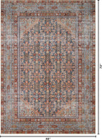 Kuden 4x6 Area Rug, Machine Washable Area Rug with Non-Slip Backing, Vintage Style, Soft, Easy Clean, Low Pile Rug for Living Room, Bedroom, Dining Room