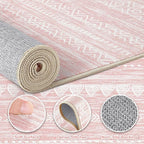 Nakagishi Round Rug Kitchen Washable Rugs: 5x5 Non-Slip Boho Soft Modern Stain Resistant Indoor Floor Neutral Farmhouse Throw Carpet for Hallway Bathroom Laundry Room Entryway Bedroom- Pink