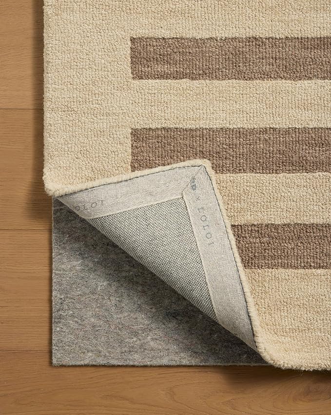 Loloi Leanne Ford Craven Collection CVN-05 Oatmeal/Bark 3'-6" x 5'-6" Accent Rug Striped, Patterned, Neutral, Entryway, Mudroom, Bathroom, and Kitchen