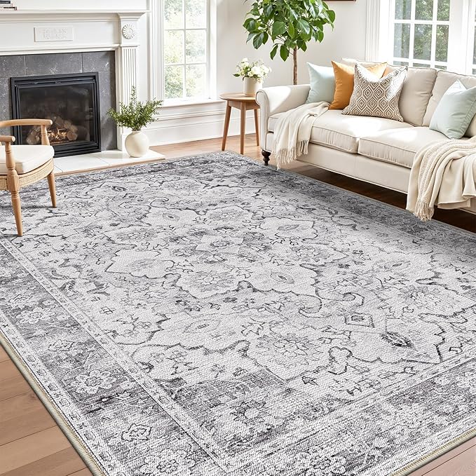 LUMI Washable Area Rug 8x10 for Living Room, Ultra Soft Stain Resistant Carpet with Non Slip Rubber Backing, Non-Shedding Low Pile Rugs for Bedroom, Dining Room, Indoor, Office