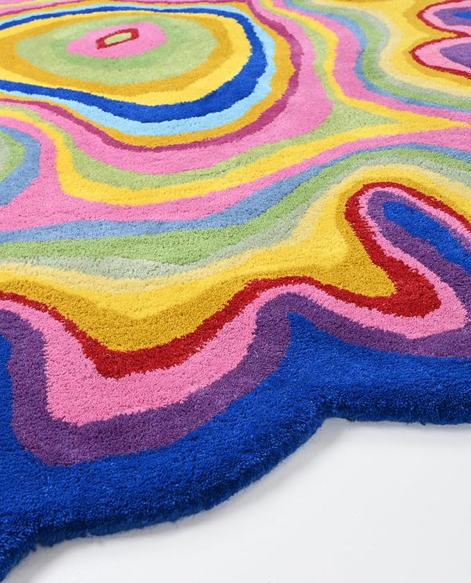 Irregular Shaped Handmade Wool Rug | Modern Colourful Stripe Premium Area Rug Perfect for Home Decor (IR-C, 10x10 ft)