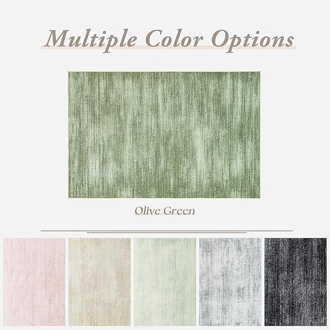 Loden Green Area Rug 6x9 for Playroom Non Slip Washable Rugs Hardwood Floor Protector Low Pile Neutral Abstract Modern Floor Carpet Dark Green Living Room Rug 6x9