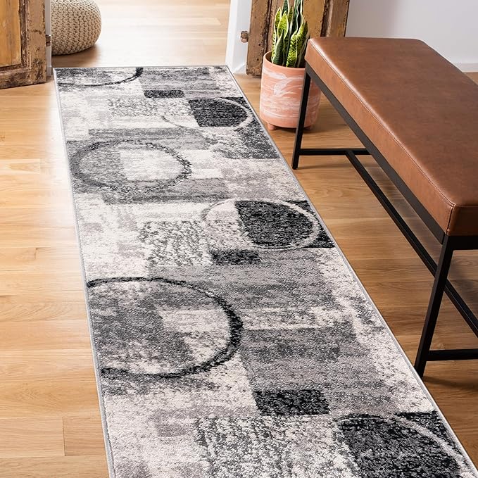 Rugshop Contemporary Circle Design Runner Rug, Fade-Resistant Carpet for Hallway, Kitchen, or Entryway, Cream, 2' x 10'