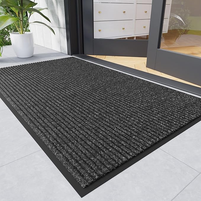 Front Door Mat, 3' x 5' Heavy Duty Indoor Outdoor Welcome Mat for Entryway, Commercial Floor Entrance, Low Profile, Non-Slip, Durable Rubber Backing for Entry, Patio, Home