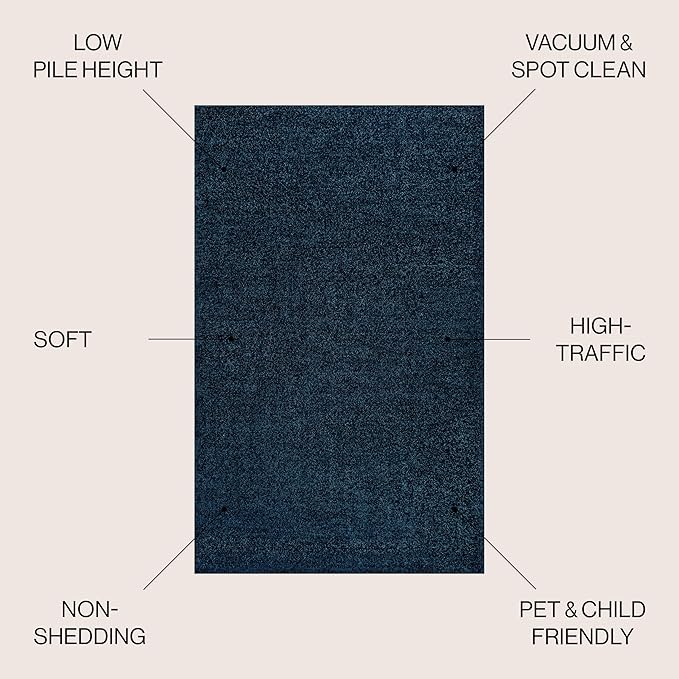 JONATHAN Y Haze Solid Low-Pile Navy Indoor Area Rug 6x9, Coastal,Bohemian,Minimalist,Classic, Easy-Cleaning for Living Room,Bedroom,Kitchen,Pet Friendly,Non-Shedding (SEU100C-6)