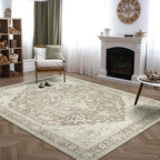 Bloom Rugs Washable Non-Slip 9' x 12' Rug - Light Brown Traditional Medallion Area Rug for Living Room, Bedroom, Dining Room, and Kitchen - Exact Size: 9' x 12'