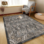 Washable Area Rug 9' x 12' Vintage Traditional Persian Mat - Foldable Distressed Non-Slip Machine Washable Carpet for Living Room Bedroom Kitchen Home Decor - Ebony and Taupe