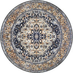KOZYFLY Boho Round Rug 5 Ft Rugs for Entryway Washable Circle Rug Non Slip Doormat Gold Navy Printed Faux Wool Vintage Round Entryway Rug Floor Carpet Round for Entrance, Bedroom