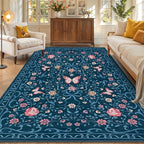GarveeHome Area Rugs 9x12 Living Room Floral Rugs Non Slip Washable Large Bedroom Throw Carpet Stain Resistant Low Pile Blue Bow Rugs Soft Boho Bow and Flower Carpets for Nursery Home Decor, 9x12