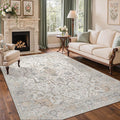 GENIMO 6x9 Area Rugs for Living Room, Machine Washable Non Slip Vintage Rugs, Low Pile Lightweight Chenille Print Rug for Bedroom, Dining Room, Home Office