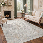 GENIMO 6x9 Area Rugs for Living Room, Machine Washable Non Slip Vintage Rugs, Low Pile Lightweight Chenille Print Rug for Bedroom, Dining Room, Home Office