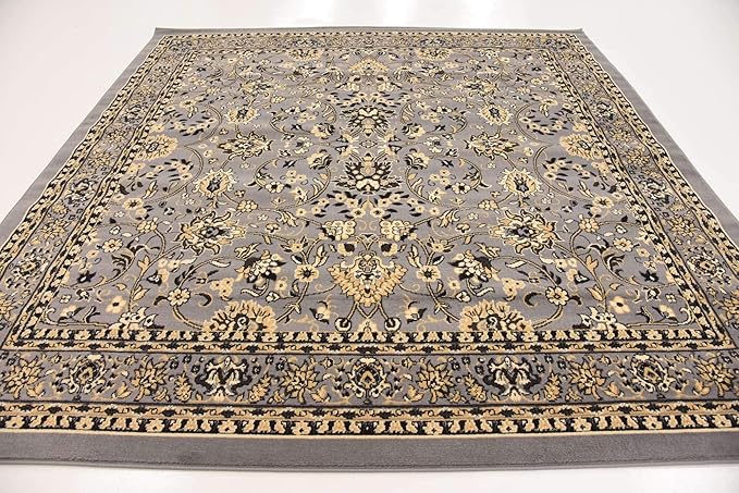 Unique Loom Sialk Hill Collection Area Rug - Washington (7' 10" Square Gray/Black)