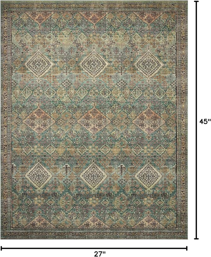 Loloi Magnolia Home by Joanna Gaines Sinclair Collection SIN-03 Turquoise/Multi 2'-3" x 3'-9", .25" Pile Height, Machine Washable, Accent Rug