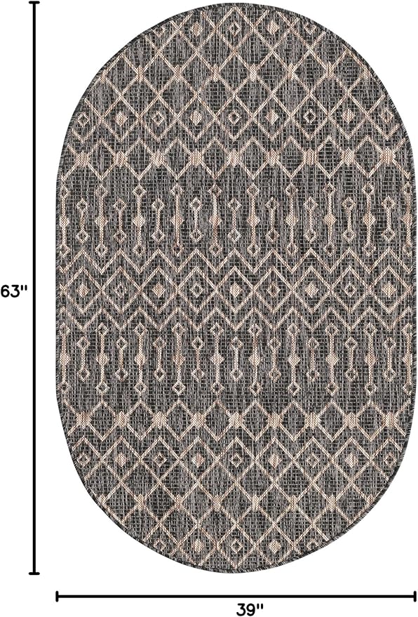 Unique Loom Outdoor Trellis Collection Area Rug - Tribal Trellis (3' 3" x 5' 3" Oval, Charcoal Gray/ Natural)