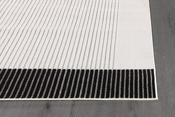 Modern Micro Loop Indoor Area Rugs for Living Room Bedroom Kitchen Geometric Striped Black-White 9x12 Luxury Durable Low and High Pile Non-Shedding Stain Resistant Soft Area Carpet 9 x 12