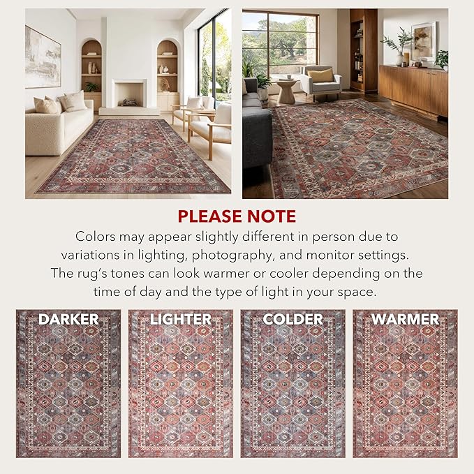 Kuden 2'6"x10 Runner Rug, Machine Washable Area Rug with Non-Slip Backing, Vintage Style, Soft, Easy Clean, Low Pile Rug for Hallway, Entryway, Kitchen, Bedroom