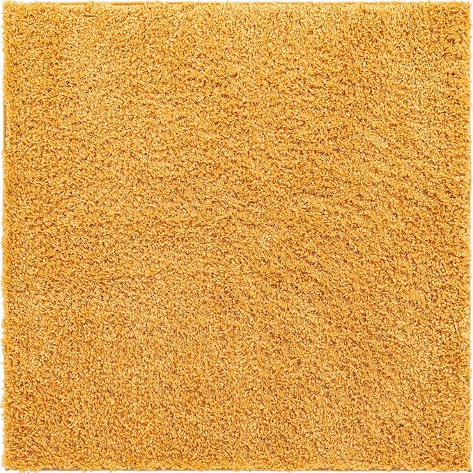Unique Loom Davos Shag Collection Area Rug - Solid (5' 3" Square, Sun Yellow)