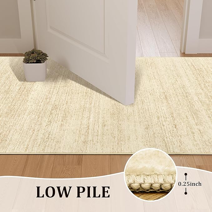 Art&Tuft Non-Slip Runner Rug - 2x12 Runner Rug Washable Low-Pile Rugs Runners, Soft Distressed Carpet Runner for Bedroom Bathroom Kitchen Laundry Living Room, Brown