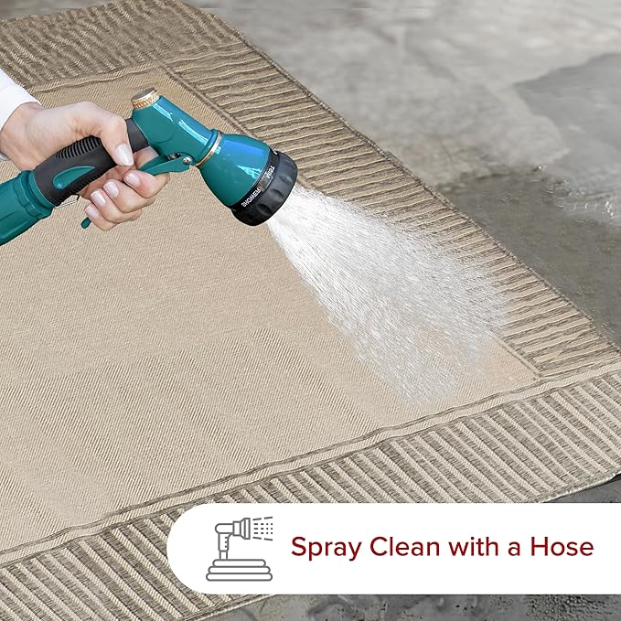 Nuloom Asha Light Grey/Ivory, 2' x 8', Casual, Striped Border, Soft and Cozy, High Traffic, Stain Resistant, Easy Clean, Durable Runner for Indoor/Outdoor Patio, Deck, Porch, Garden, Courtyard